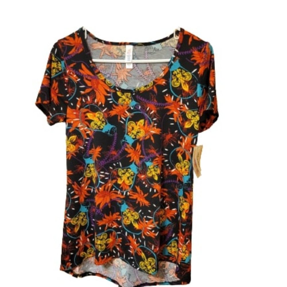 LuLaRoe Black, Orange, Gold, Purple Light Bulb Pattern Classic T Shirt Size XS